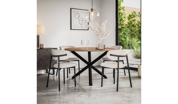 Furniture Online Malvern Oak Effect Dining Table & 4 Myla Beige Chairs