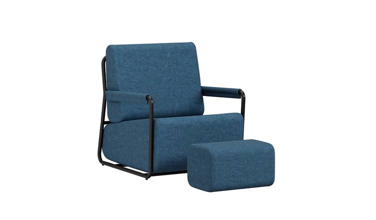 SoBuy Ergonomic Sofa Chair with Footstool - Blue