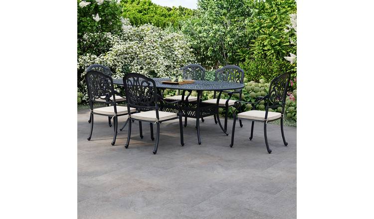 Charles Bentley Aluminium 7 Piece Outdoor Dining Set - Black