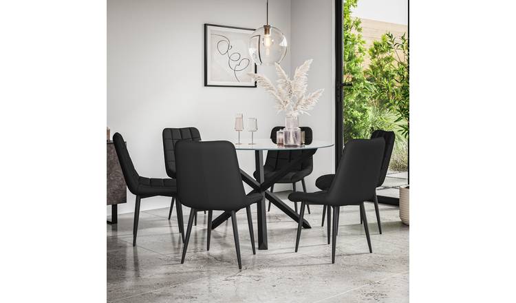 Furniture Online Malvern Nova Glass Top Dining Table & 6 Black Chairs