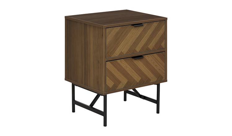 HOMCOM 2 Drawers Bedside Table with Metal Handles - Walnut Brown