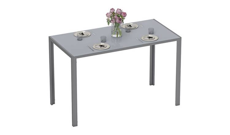 Homcom 4 Seater Metal & Glass Dining Table – Grey