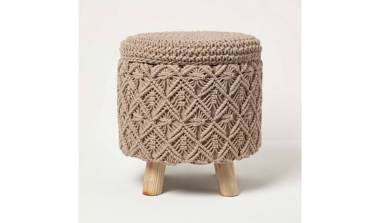 Homescapes Indy Macrame Storage Footstool – Brown