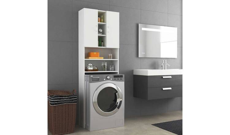 Walplus 9 Compartment Washing Machine Cabinet - White - 64 x 25.5 x 190 cm