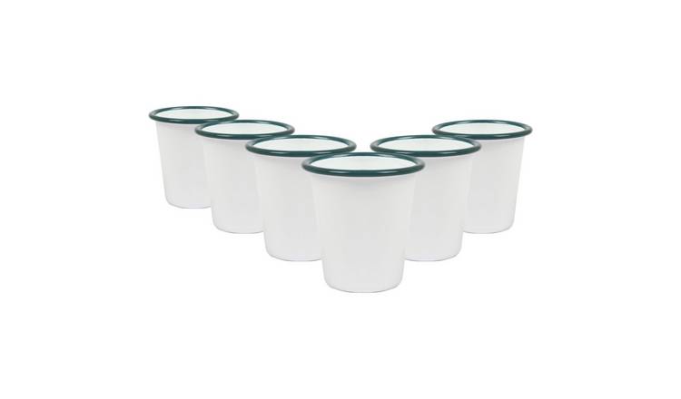 Argon Tableware White Enamel Tumblers - 300ml - Green - Pack of 6