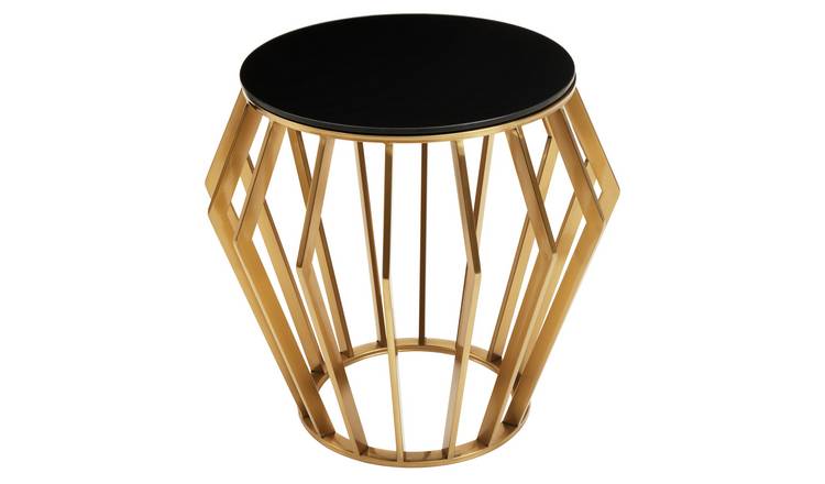 Orsina Ackley Round Side Table with Glass Top – Gold & Black
