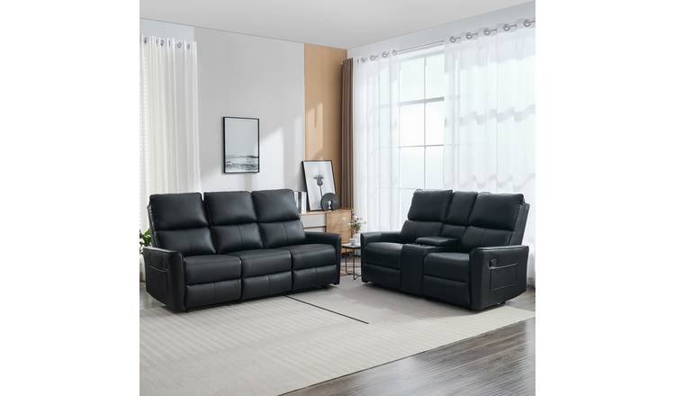 Furniture Online Madrid Manual Recliner Leather 2+3 Seater Sofa Set - Black
