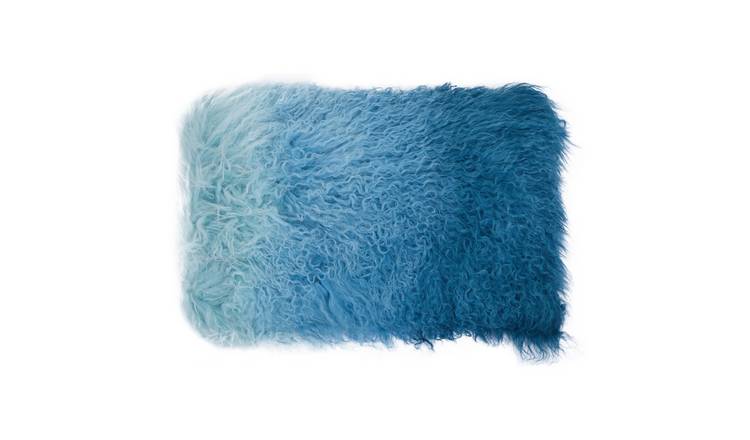 Orsina Bosie Real Mongolian Fur Ombré Rectangular Cushion – Blue