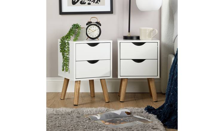 Home Source Boden 2 Drawer Bedside Table Pair - White