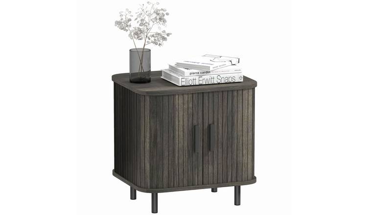 HOMCOM Bedside Table with Roller Shutter Doors and Metal Legs - Grey
