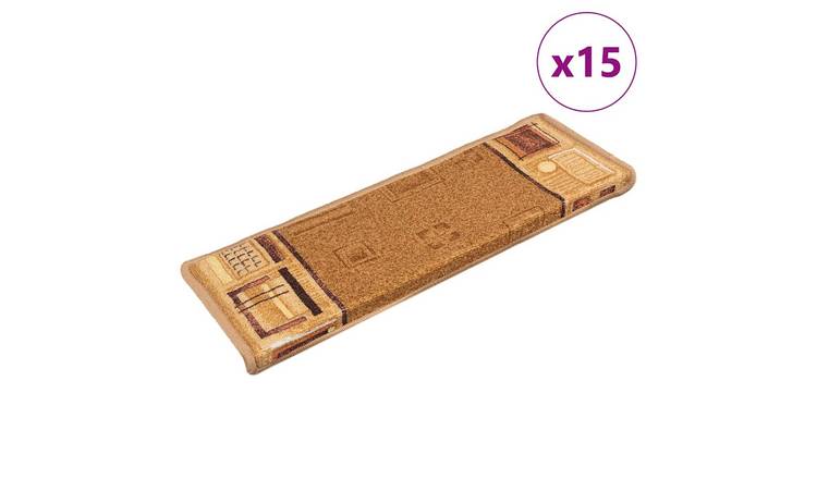 Walplus Pack of 15 Self-Adhesive 3 mm Pile Stair Mats - Beige - 65 x 21 cm