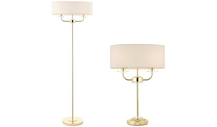 Loops Direct Crystal Floor and Table Lamp Set - Brass