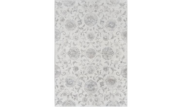 Mega Flooring White Modern Floral Rug - 120 x 170cm