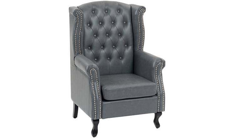 HOMCOM PU Leather Button Tufted Armchair for Living Room - Grey