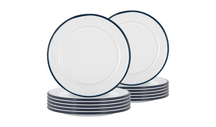 Argon Tableware White Enamel Side Plates - Navy - Pack of 12