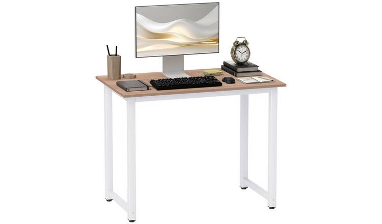 HOMCOM Metal Frame Industrial Small Computer Desk - White