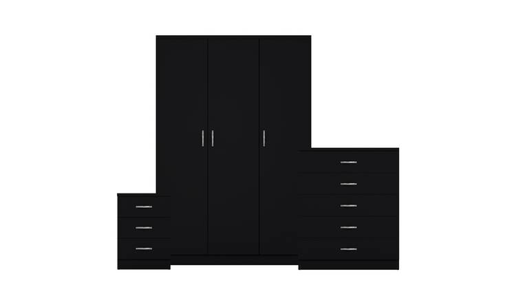 Vida Designs Riano Bedroom Set (Bedside, 5 Drawer Chest, 3 Door Wardrobe)- Black