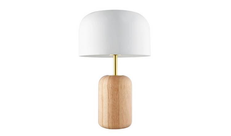 Happy Homewares Brown Wooden with White Gloss Domed Metal Table Lamp - 25cm