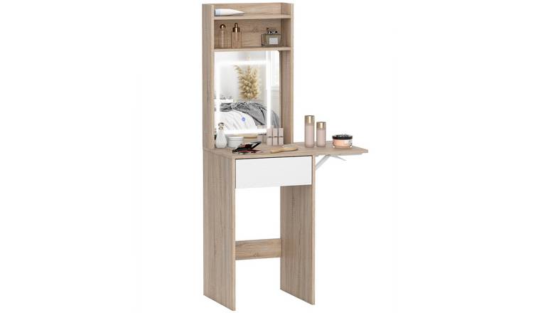 HOMCOM Adjustable LED Lights Dressing Table with Mirror - Natural Wood