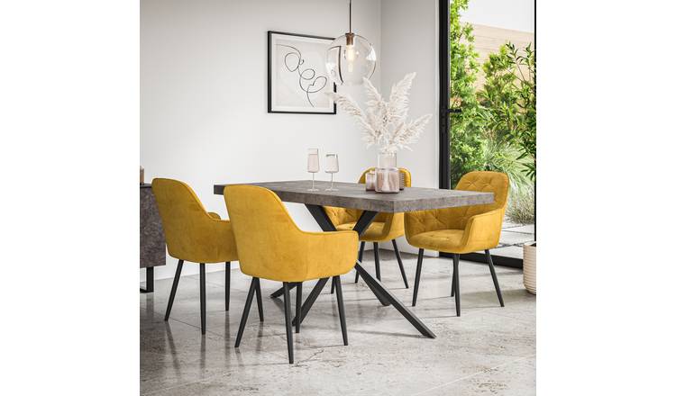Furniture Online Donni Anika Concrete Effect Dining Table & 4 Mustard Chairs