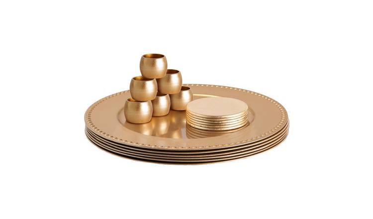 Argon Tableware 18 Piece Round Charger Plates Set - Gold Bead