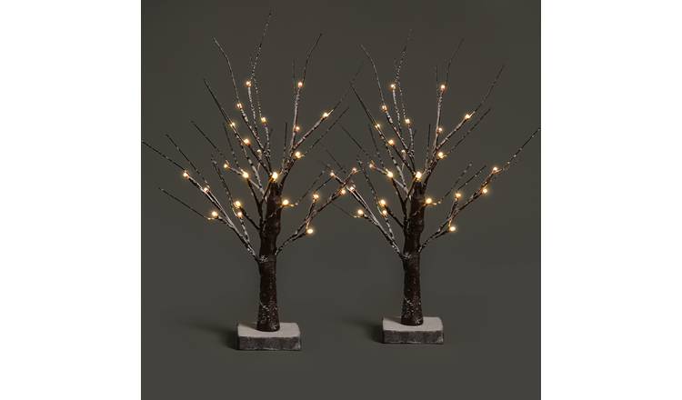 NETTA Brown Pre-Lit Birch Twig Trees with 24 Warm White LEDs - Set of 2