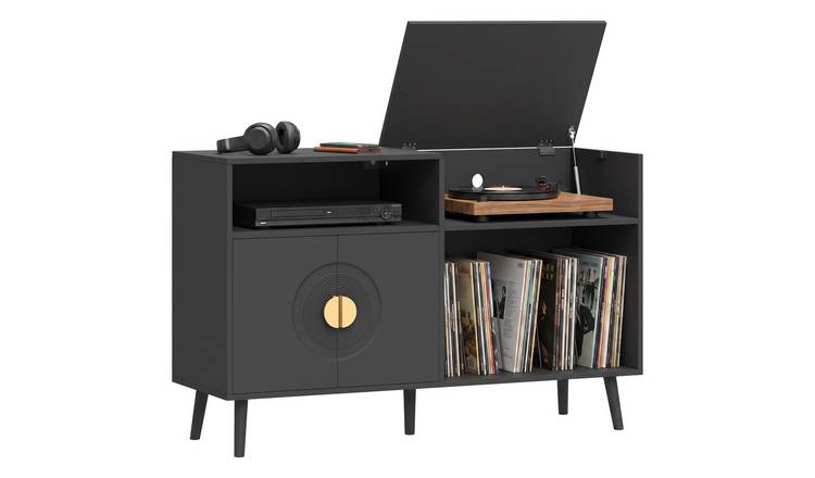 HOMCOM Record Player Stand with Storage Holds Up to 300 Albums - Black