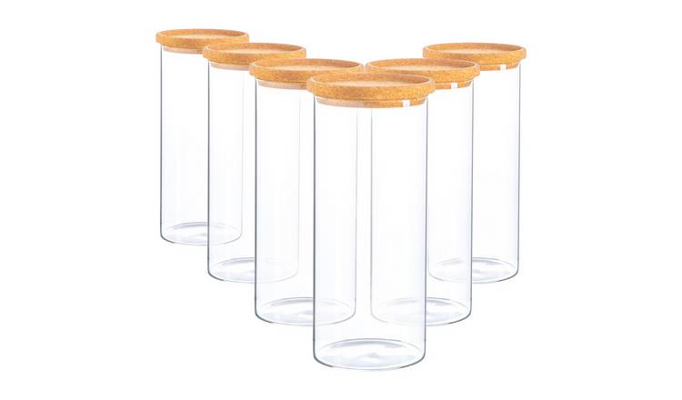 Argon Tableware Glass Storage Jars with Cork Lids - Pack of 6