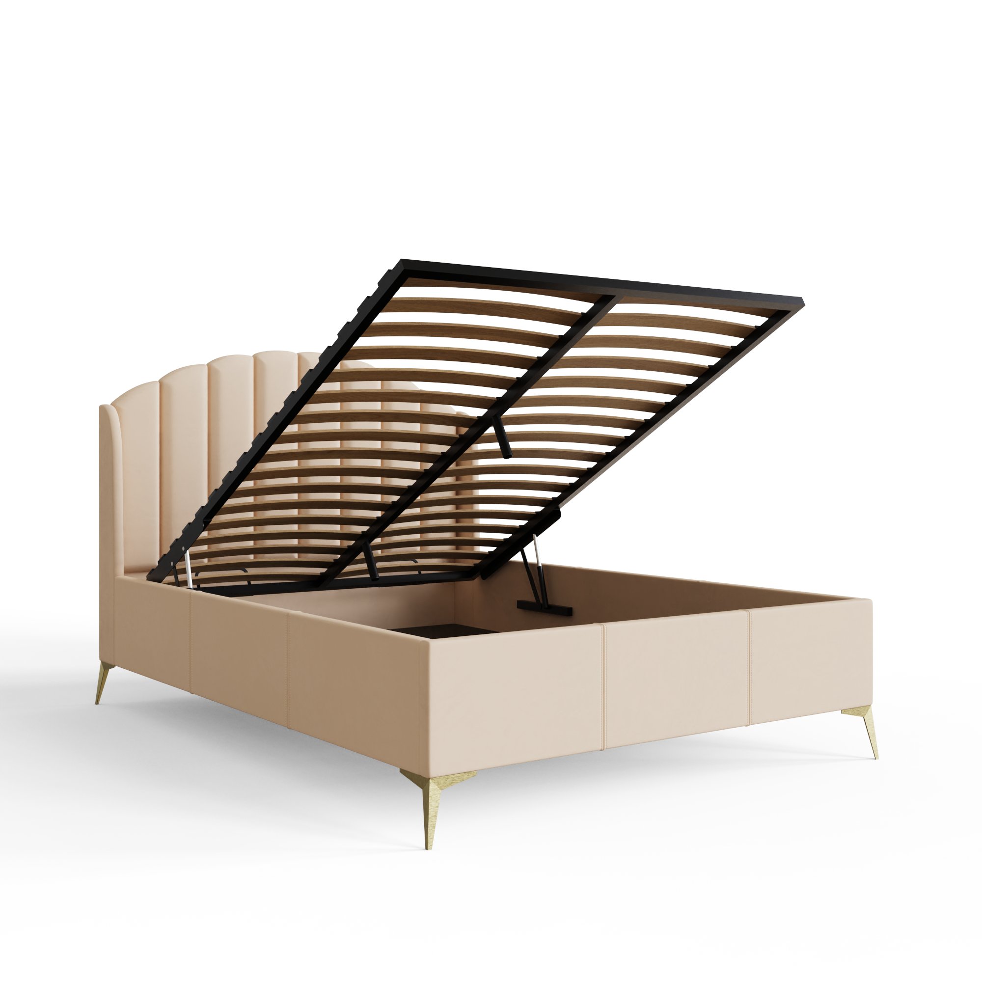 GFW Pettine Double Velvet End Lift Ottoman Bed - Natural - Image 6