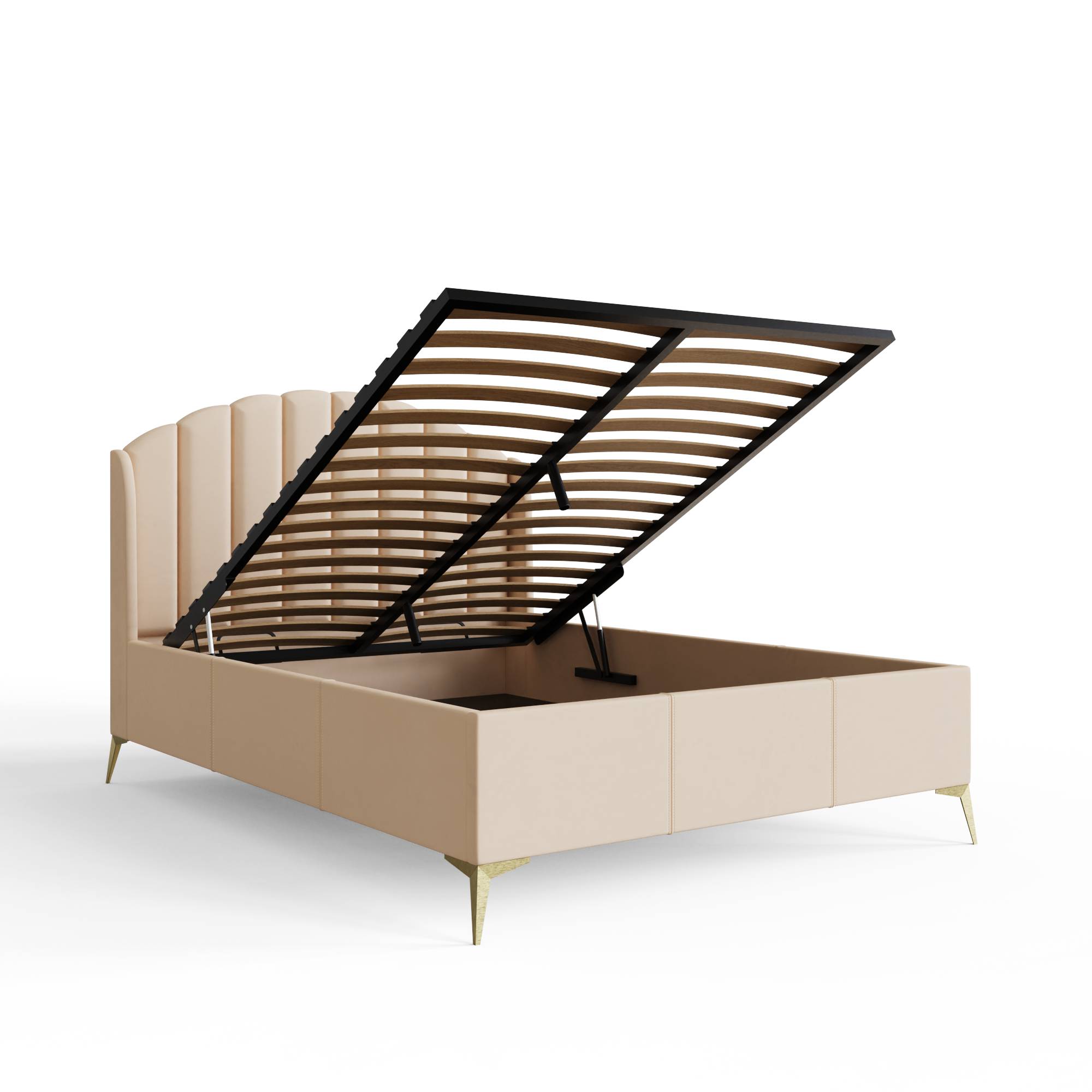 GFW Pettine Double Velvet End Lift Ottoman Bed - Natural - Image 6
