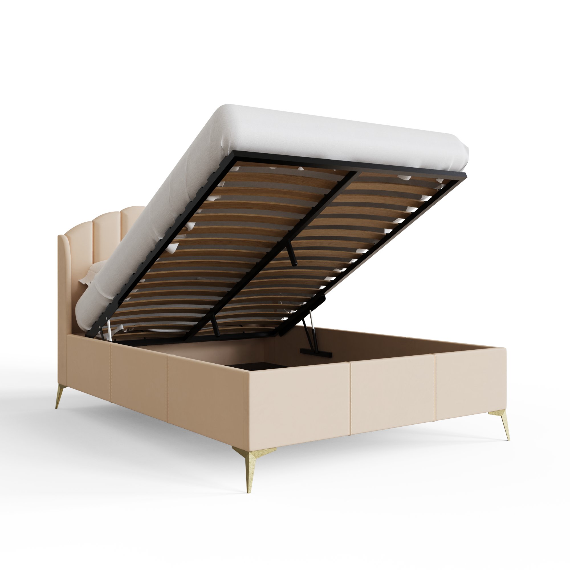 GFW Pettine Double Velvet End Lift Ottoman Bed - Natural - Image 8