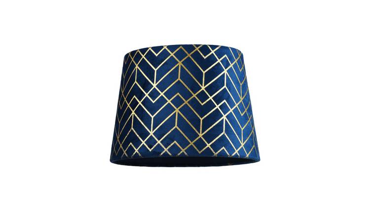 Happy Homewares Navy Blue Velvet with Geometric in Metallic Lampshade - 25cm