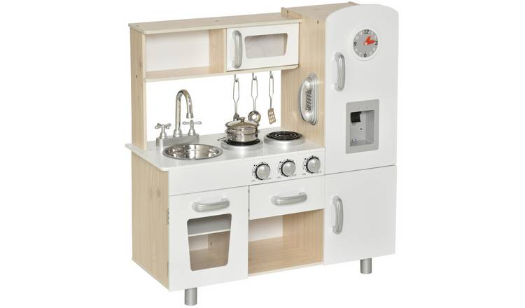 HOMCOM Microwave Ice Maker Stoves Sink Kids Play Kitchen - White