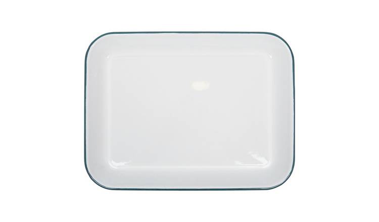 Argon Tableware White Rectangle Enamel Baking Tray - Green