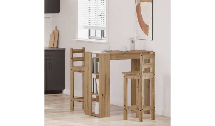 Walplus Engineered Wood Bar Table with Shelf - Artisan Oak - 102 x 50 x 103.5 cm