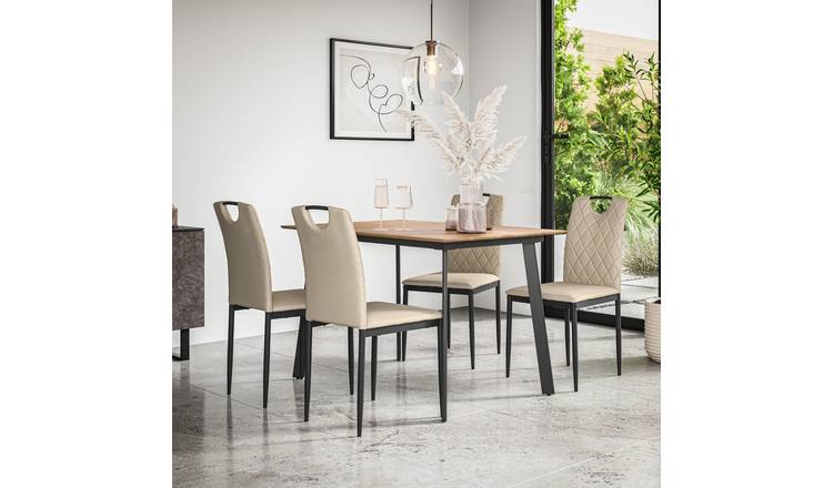 Furniture Online Haydon Monza Oak Effect Dining Table & 6 Beige Chairs