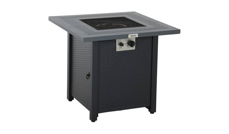 Outsunny 40000 BTU Propane Square Rattan Effect Fire Pit Table – Dark Grey