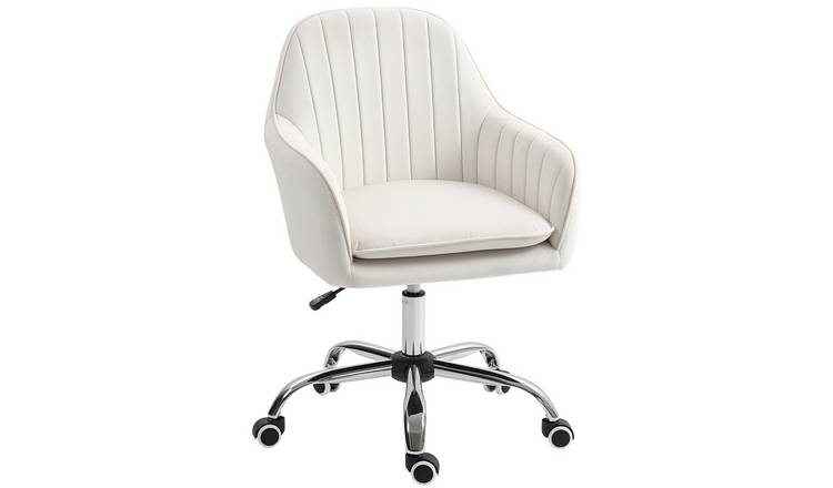 HOMCOM Velvet Adjustable Swivel Office Desk Chair with Rolling Wheels - Cream