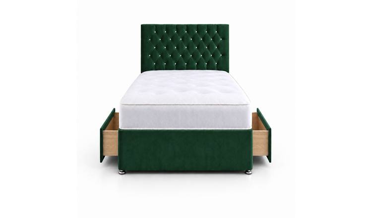 Comfy Deluxe 4ft6 Double      2 Drawer Velvet  Divan Bed Set -  Green