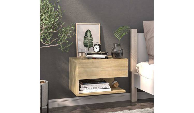 Walplus Wall Mounted Bedside Cabinet - Light Oak - 46 x 29.5 x 30 cm