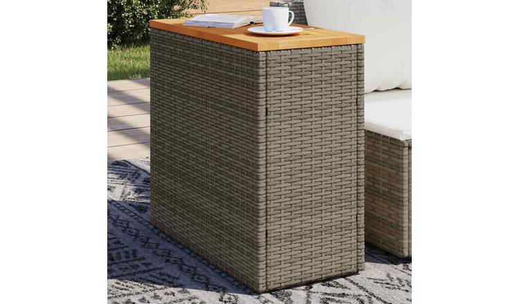 Walplus Poly Rattan Garden Side Table with Wooden Top - Grey - 58 x 27.5 x 55 cm