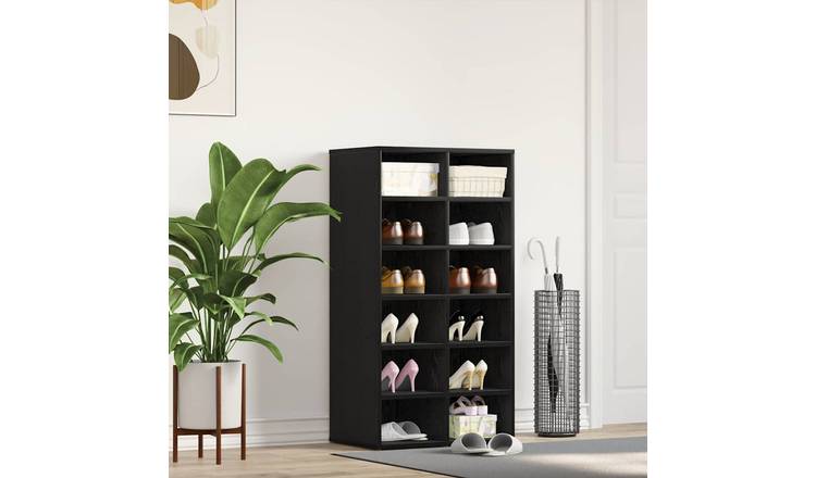 Walplus Engineered Wood Shoe Rack - Black Oak - 54 x 34 x 100.5 cm
