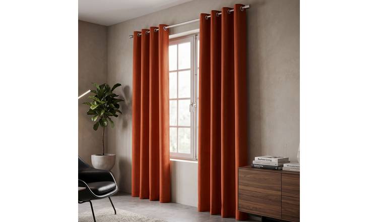 Homescapes Burnt Orange Plain Cotton Eyelet Curtains - 117cm x 137cm