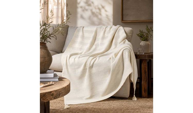 Homescapes Cotton Rajput Ribbed Throw - 150 x 200 cm - Natural