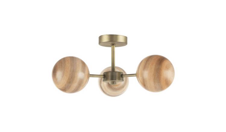Happy Homewares Antique Brass with Stripe Marble Glass Ceiling Light - 44cm