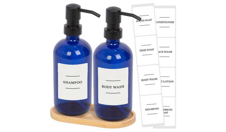 Harbour Housewares 2pc Soap Dispenser Set & Labels  - Blue/White - 500ml