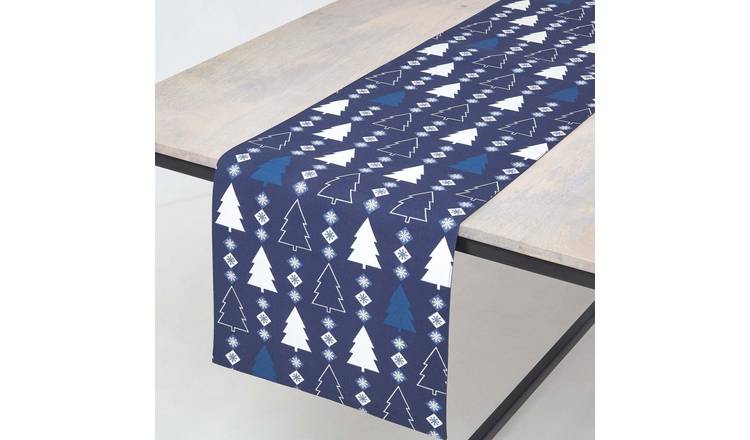 Homescapes Cotton Christmas Winterland Table Runner - 35 x 250 cm - Blue