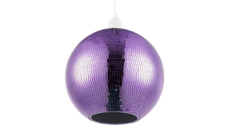 Happy Homewares Purple Shiny Disco Mosaic Ball in Mirrored Pendant Shade - 25cm
