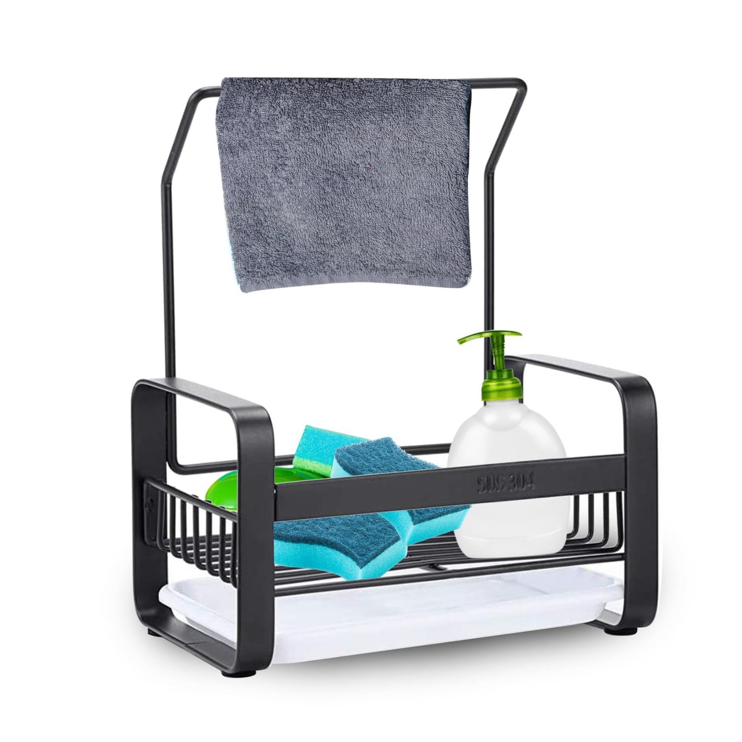 Top 3 Kitchen Sink Caddy Organiser with Drying Rack - Black - Image 2