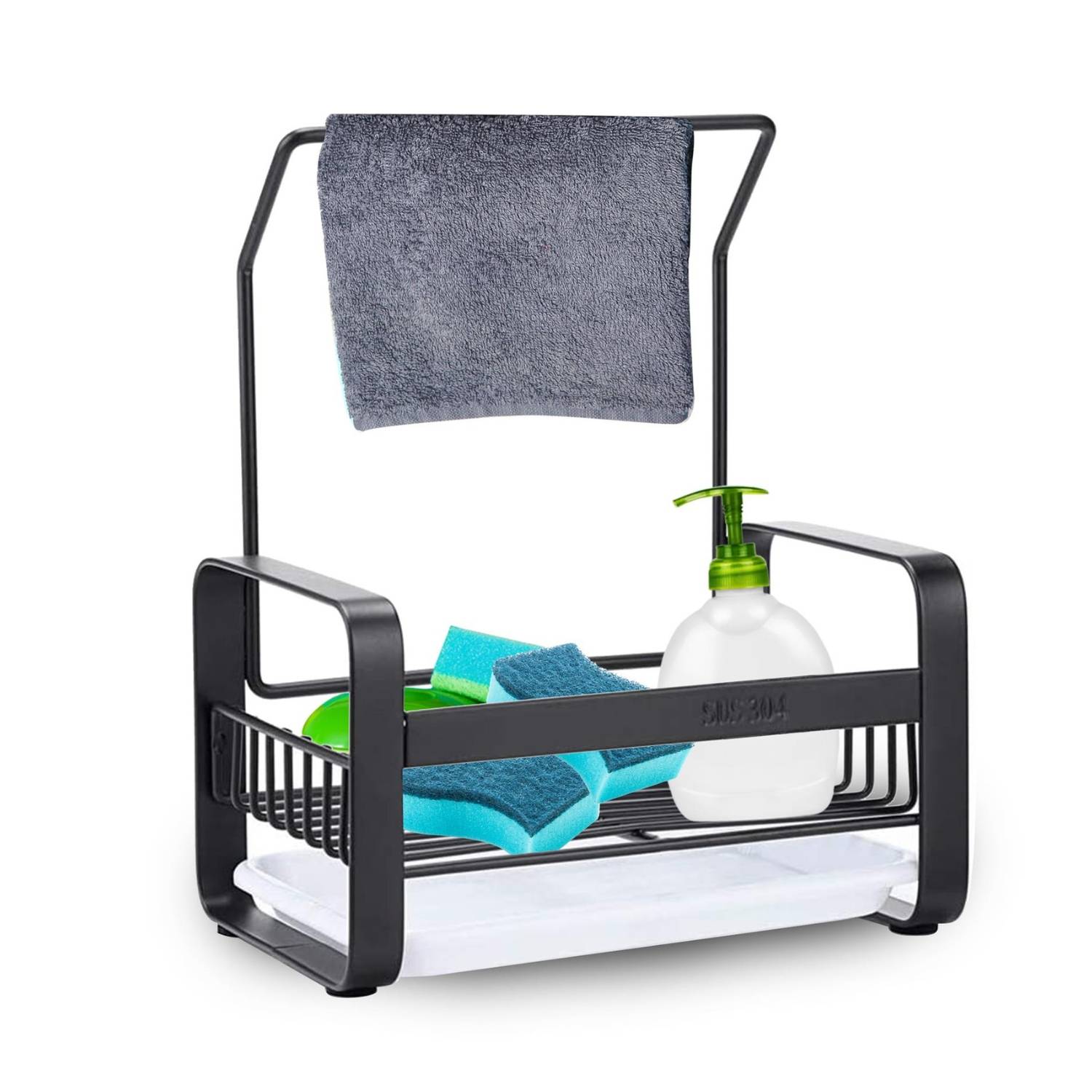 Top 3 Kitchen Sink Caddy Organiser with Drying Rack - Black - Image 2